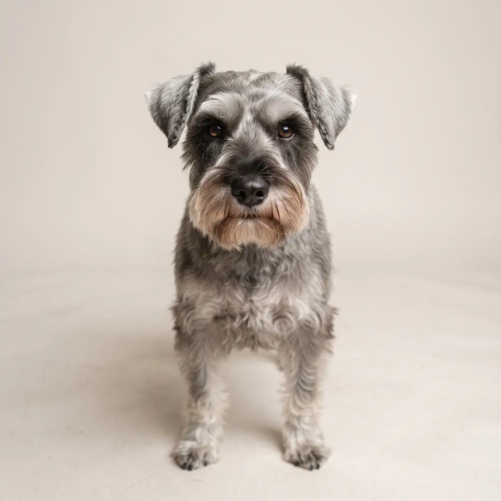 Illustration of a Miniature Schnauzer: head, ears and muzzle up close. Not a photograph of a puppy for sale.