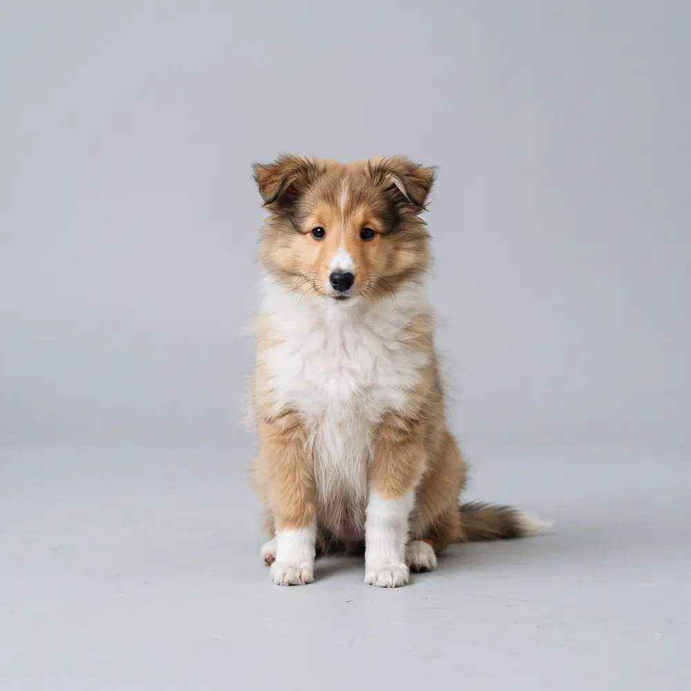 Illustration of a Shetland Sheepdog: sable & white coat. Not a photograph of a puppy for sale.