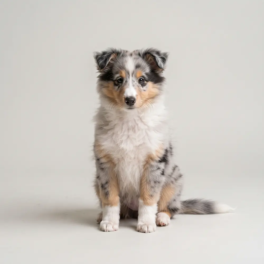 Illustration of a Shetland Sheepdog: blue merle coat. Not a photograph of a puppy for sale.