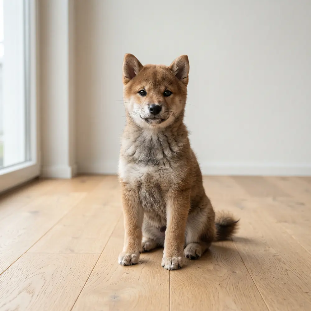 Illustration of a Shiba Inu: sesame coat. Not a photograph of a puppy for sale.