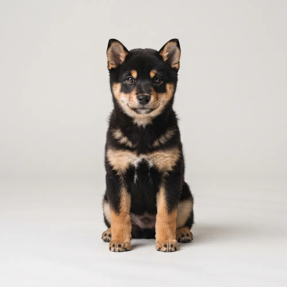 Illustration of a Shiba Inu: black & tan coat. Not a photograph of a puppy for sale.
