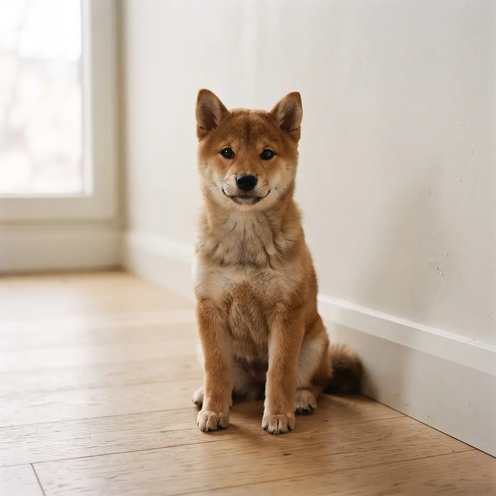 Illustration of a Shiba Inu: red sesame coat. Not a photograph of a puppy for sale.