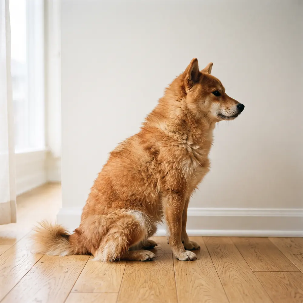 Illustration of a Shiba Inu: the coat between grooms. Not a photograph of a puppy for sale.