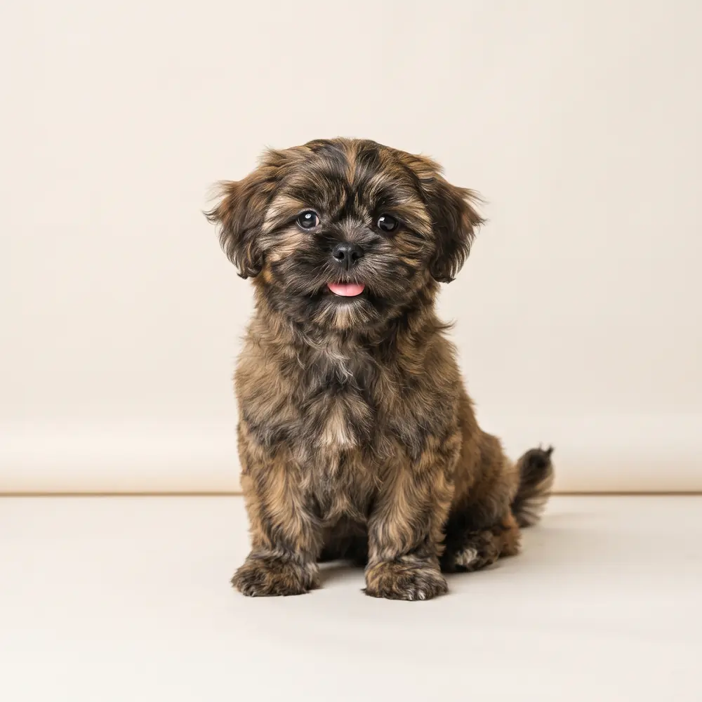 Illustration of a Shih Tzu: brindle coat. Not a photograph of a puppy for sale.