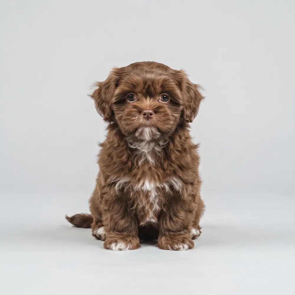 Illustration of a Shih Tzu: liver coat. Not a photograph of a puppy for sale.