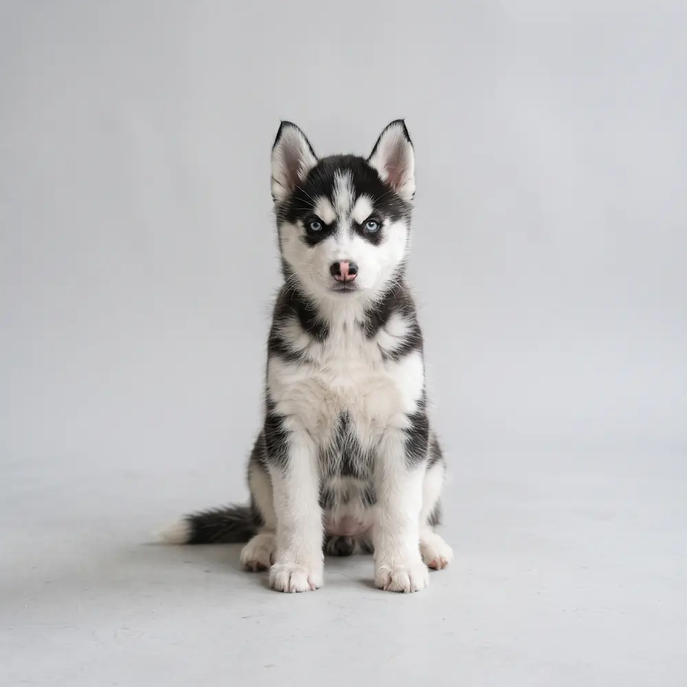 Illustration of a Siberian Husky: black & white coat. Not a photograph of a puppy for sale.