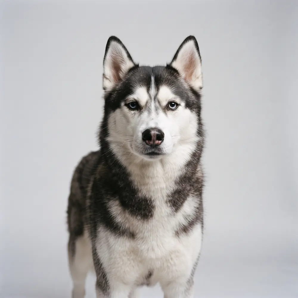 Illustration of a Siberian Husky: head, ears and muzzle up close. Not a photograph of a puppy for sale.