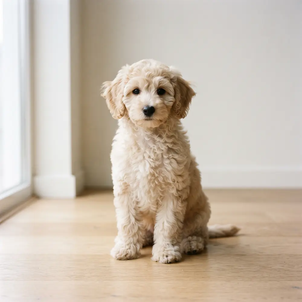 Illustration of a Toy Poodle: cream coat. Not a photograph of a puppy for sale.
