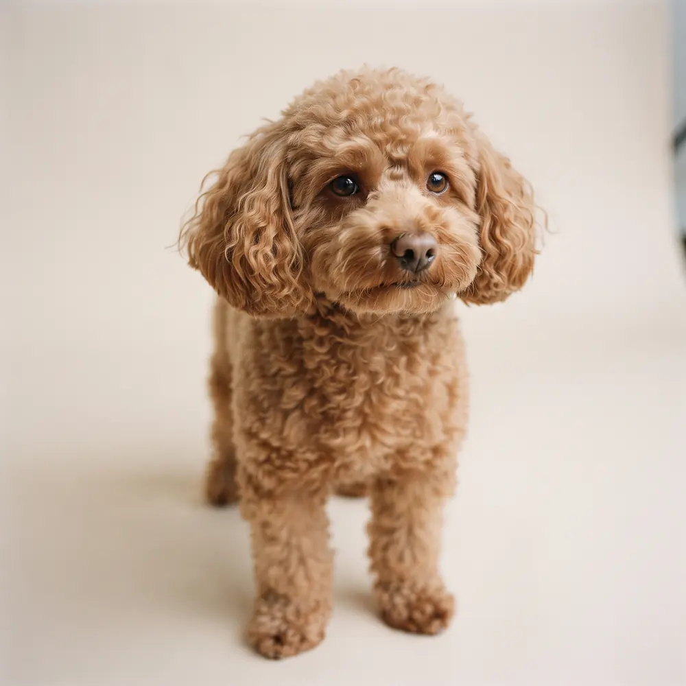 Illustration of a Toy Poodle: head, ears and muzzle up close. Not a photograph of a puppy for sale.