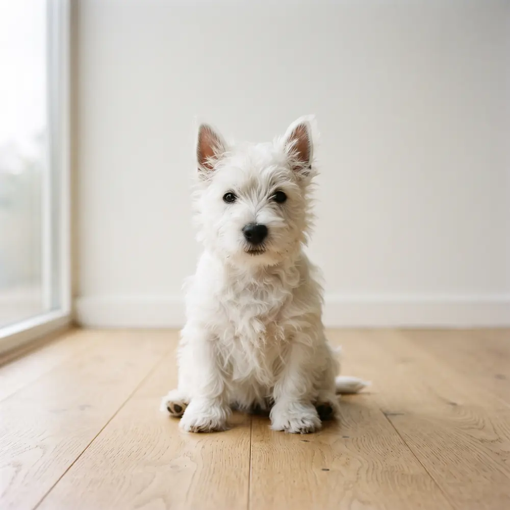 Illustration of a West Highland Terrier: white coat. Not a photograph of a puppy for sale.