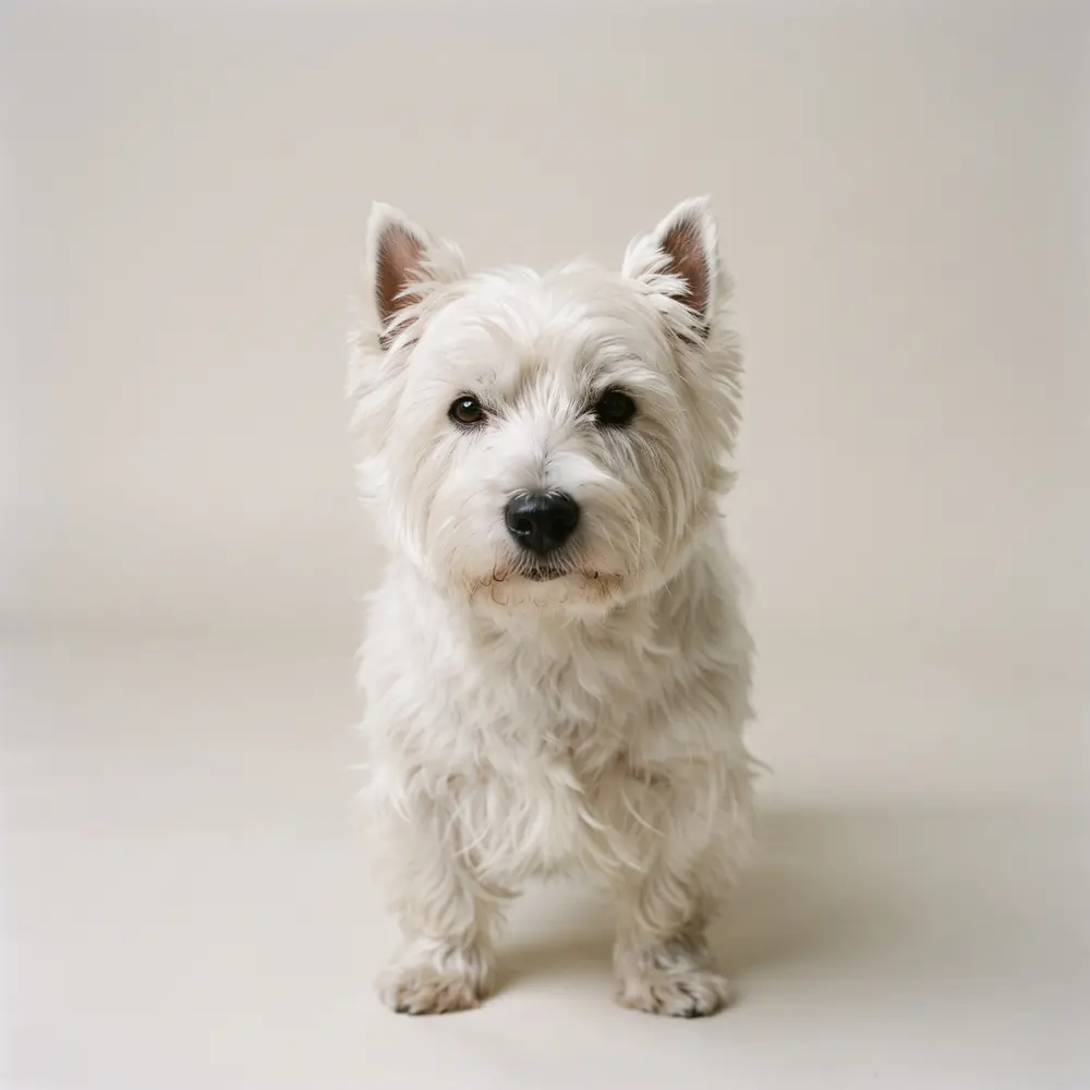 Illustration of a West Highland Terrier: head, ears and muzzle up close. Not a photograph of a puppy for sale.